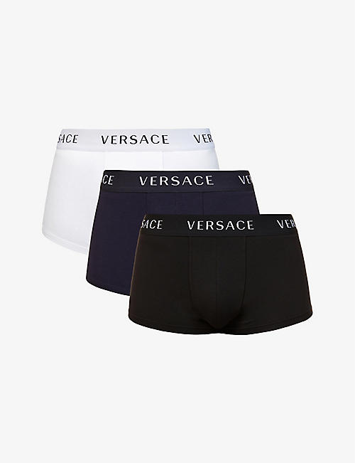 VERSACE: Branded-waistband low-rise pack of three stretch-cotton trunks