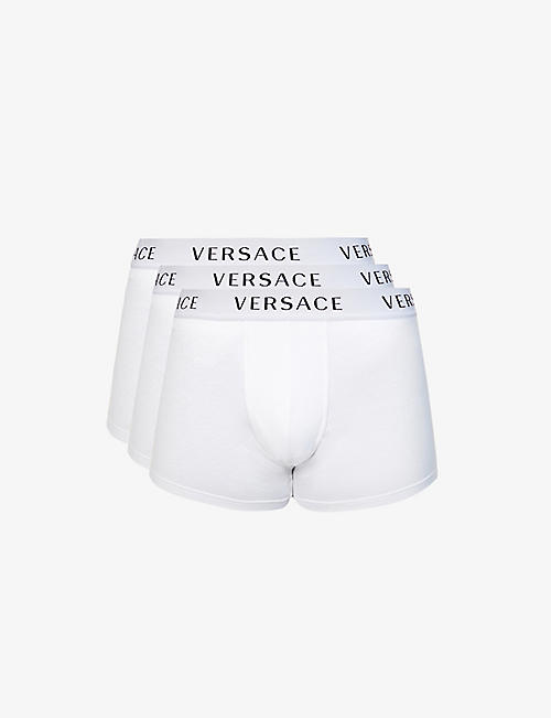 VERSACE: Branded-waistband pack of three stretch-cotton trunks