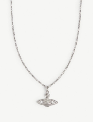 Shop Vivienne Westwood Mens Rhodium Crystal Bas Relief Orb Mini Silver-tone Brass Necklace