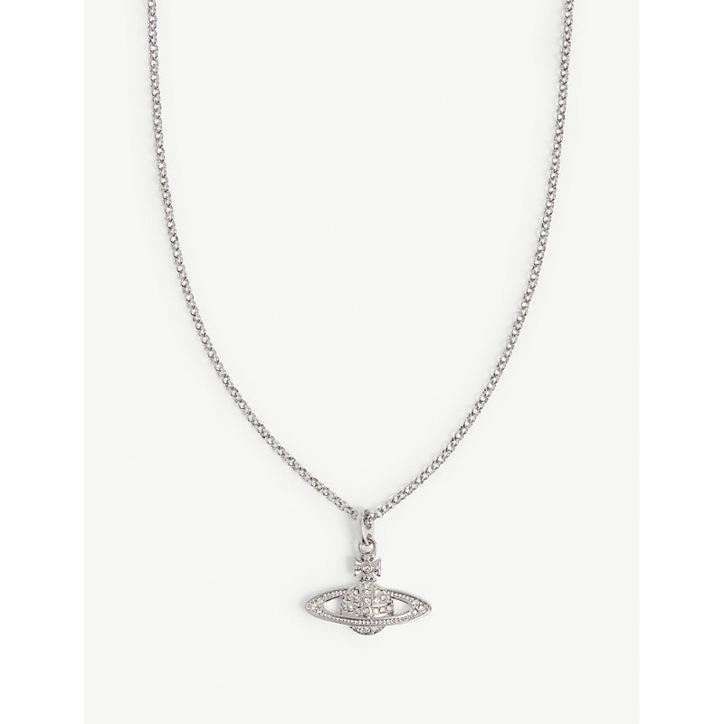 Shop Vivienne Westwood Mens Rhodium Crystal Bas Relief Orb Mini Silver-tone Brass Necklace