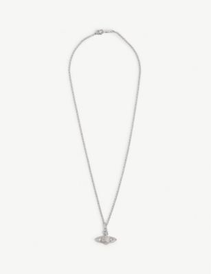 Vivienne Westwood Bas Relief Orb Mini Silver-tone Brass Necklace In Rhodium Crystal