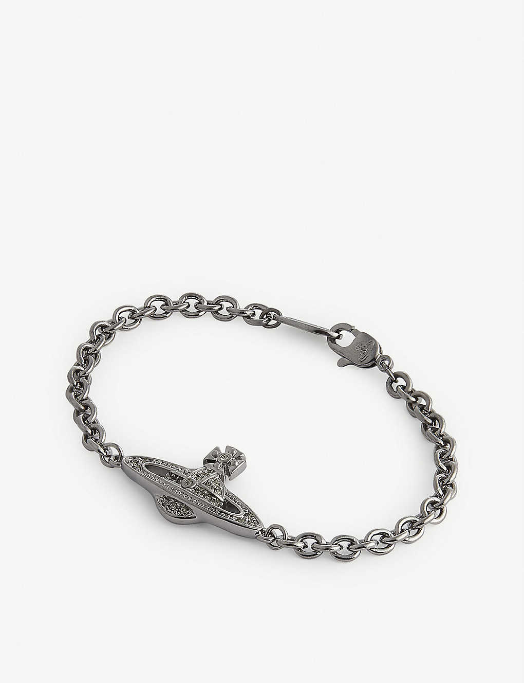 Vivienne Westwood Mini Bas Relief Gunmetal-tone And Swarovski Crystal Chain Bracelet In Ruthenium Black Diamond