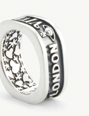 Shop Vivienne Westwood Men's Oxidised Silver (925) Scilly Logo-embossed Sterling Silver Ring