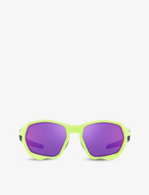 Shop Oakley Women's Yellow Oo9019 Plazma Rectangle-frame Nylon Sunglasses