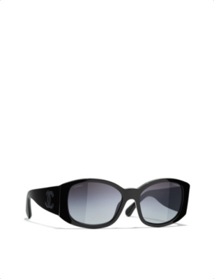 Pre-owned Chanel Womens Black Oval Sunglasses