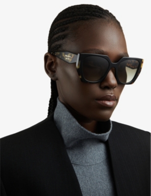 Shop Prada Women's Black Pr 15ws Cat-eye Frame Acetate Sunglasses
