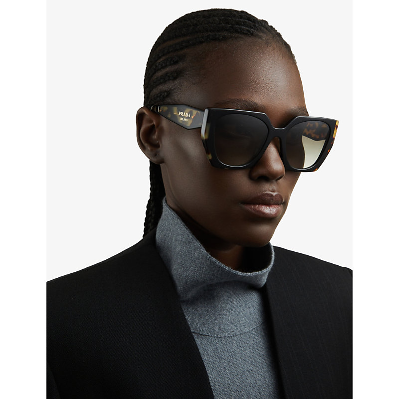 Shop Prada Women's Black Pr 15ws Cat-eye Frame Acetate Sunglasses