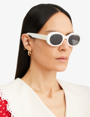 Shop Celine Women's White Cl40194u Oval-frame Acetate Sunglasses