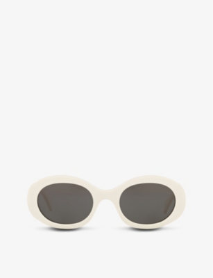 Shop Celine Women's White Cl40194u Oval-frame Acetate Sunglasses