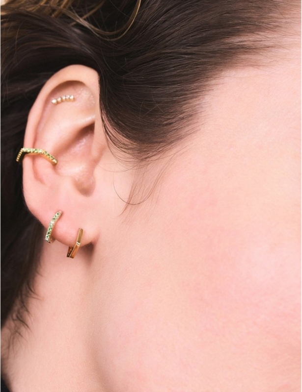 Hexagonal 9ct yellow-gold single huggie hoop earring