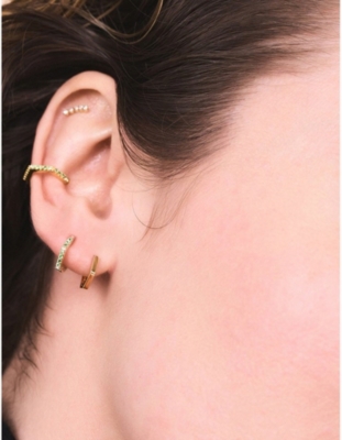 RACHEL JACKSON: Hexagonal 9ct yellow-gold and diamond single huggie hoop earring