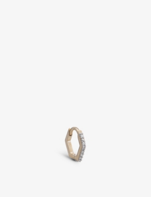 RACHEL JACKSON: Hexagonal 9ct yellow-gold and diamond single huggie hoop earring