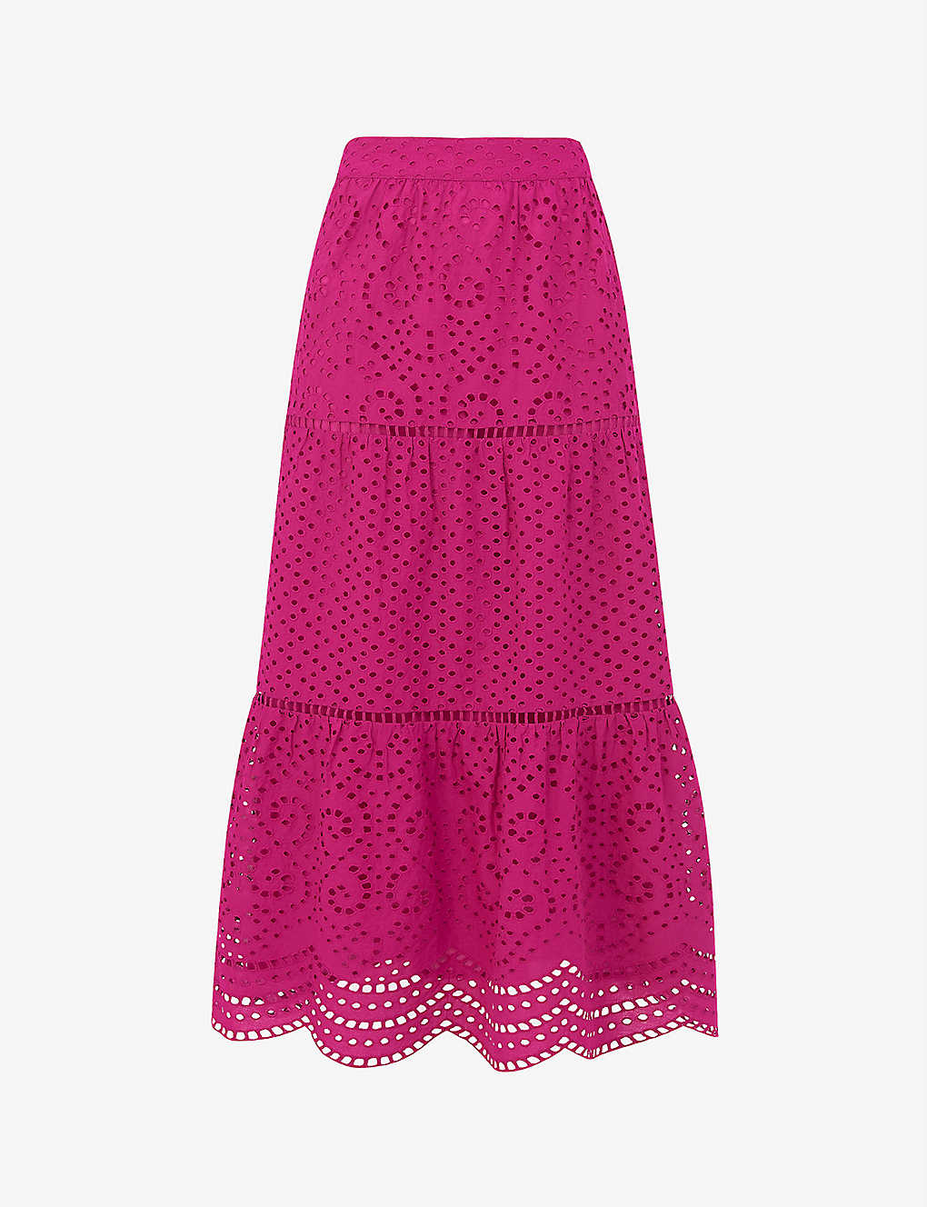 Whistles Womens Pink Broderie-anglaise Tiered Cotton Midi Skirt 16