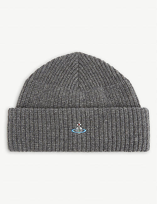 VIVIENNE WESTWOOD: Brand-embroidered ribbed wool beanie hat