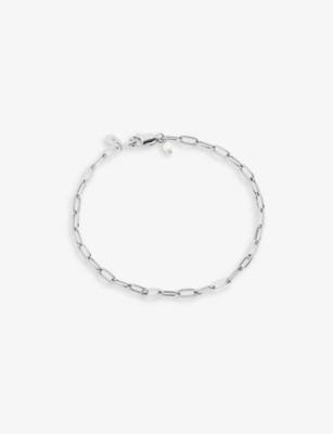 Shop Maria Black Gemma Small/medium Rhodium-plated Sterling Silver And Pearl Chain Bracelet In Silver Hp
