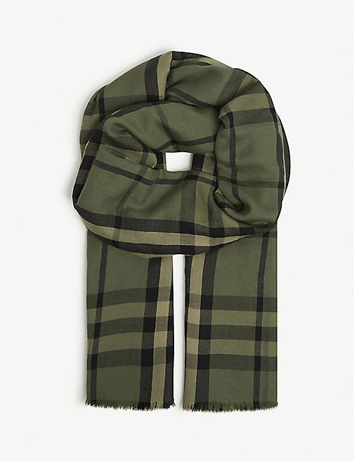 BURBERRY: Check and floral-print silk scarf