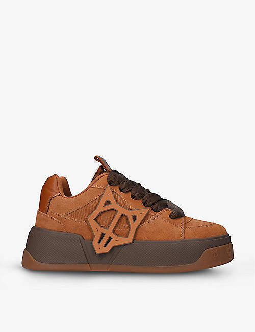 NAKED WOLFE: Kosa detachable logo-badge suede low-top trainers