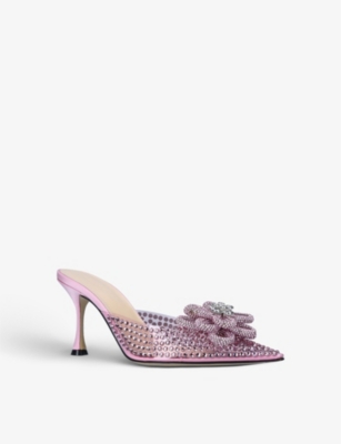 MACH & MACH Carrie crystal-embellished PVC and leather heeled mules