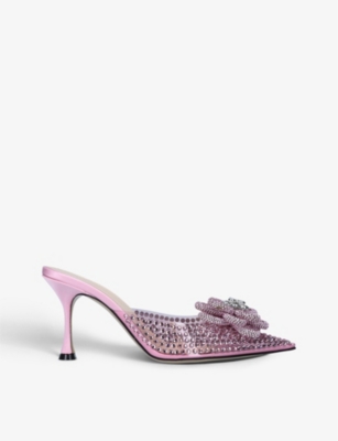 MACH & MACH Carrie crystal-embellished PVC and leather heeled mules