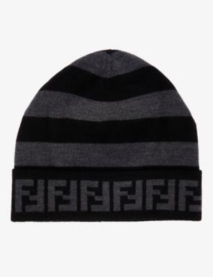 FENDI Striped and branded wool beanie hat Selfridges