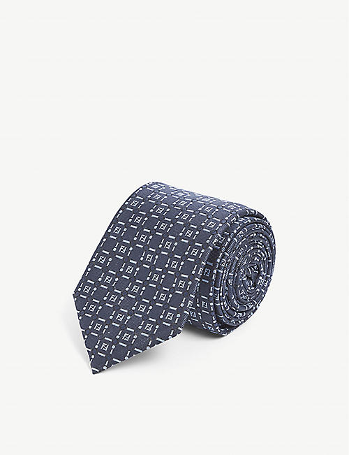 FENDI: Branded-pattern slim-blade silk tie
