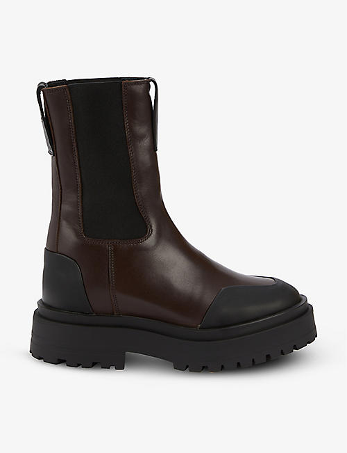 THE KOOPLES: Round-toe calf-length slip-on leather boots