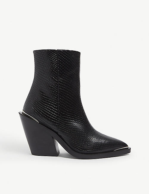 THE KOOPLES: Python-effect heeled leather cowboy boots