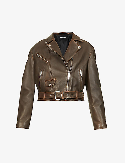 THE KOOPLES: Cropped belted leather biker jacket