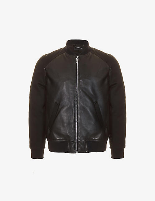 THE KOOPLES: Contrast panel cotton-twill and leather bomber jacket