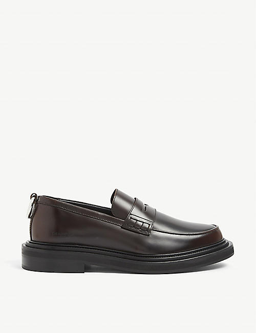 THE KOOPLES: Logo-embossed silver-toned leather loafers