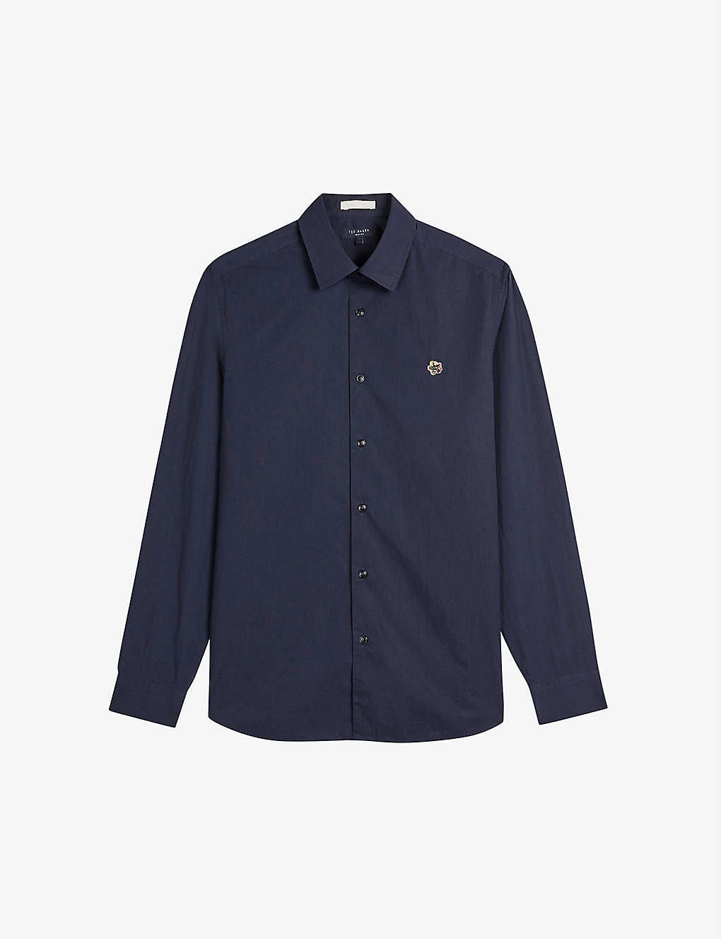 Ted Baker Mens Navy Logo-embroidered Cotton Shirt