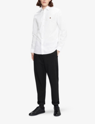 Shop Ted Baker Logo-embroidered Cotton Shirt In White