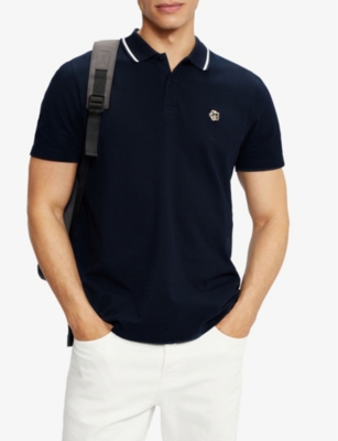 Shop Ted Baker Camdn Floral-embroidered Cotton Polo Shirt In Navy