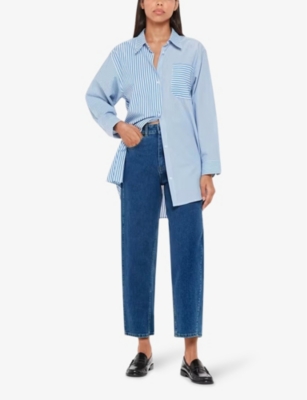 Whistles Elasticized Waist Mid-rise Barrel-leg Jeans In Dark Denim In Blue
