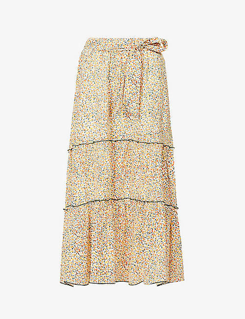 ME AND EM: Floral-print high-waisted cotton-poplin maxi skirt