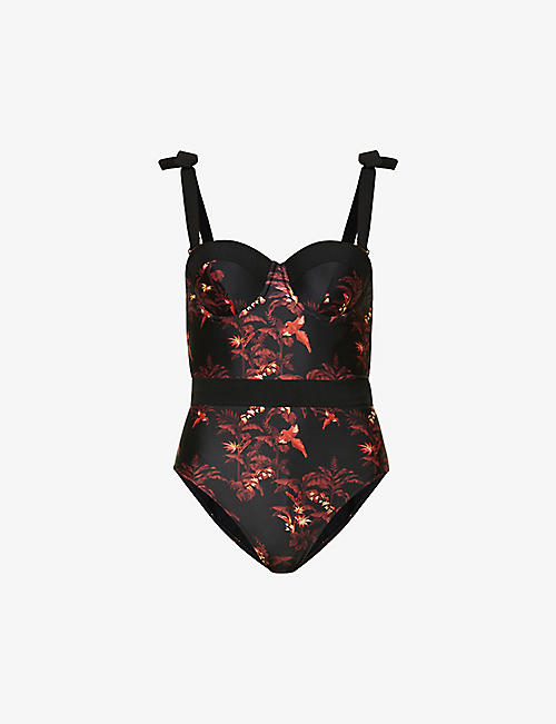 TED BAKER: Floral-print V-neck swimsuit