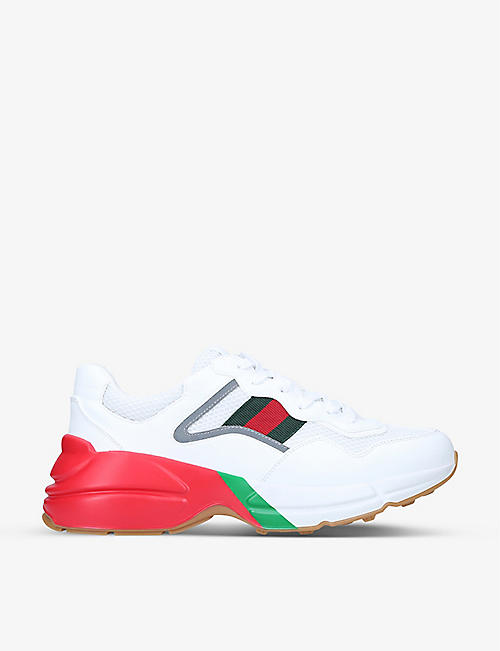 GUCCI: Men's Rhyton striped leather low-top trainers