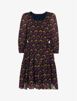 Whistles Womens Black Ikat-print Cotton Mini Dress 6
