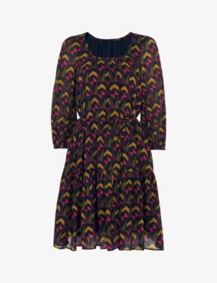 Whistles Womens Black Ikat-print Cotton Mini Dress 6 In Black