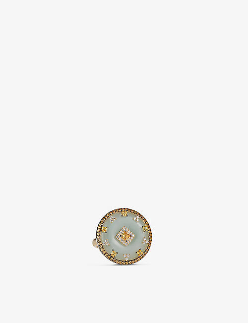 NADINE AYSOY：Celeste 18K 黄金、0.19 克拉钻石、1.11 克拉黄色蓝宝石和 23.65 克拉玉石戒指