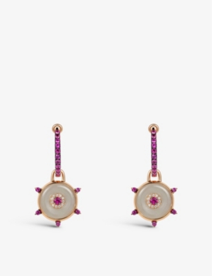 Nadine Aysoy Celeste 18ct Rose-gold, 0.07ct Diamonds, 0.77ct Pink Sapphire And 9.75ct Jade Huggie Earrings 18kt R In 18kt Rose Gold