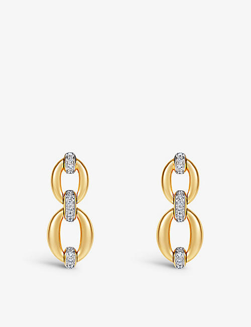 NADINE AYSOY: Cantena double-link 18ct yellow gold and 0.24ct white diamond earrings