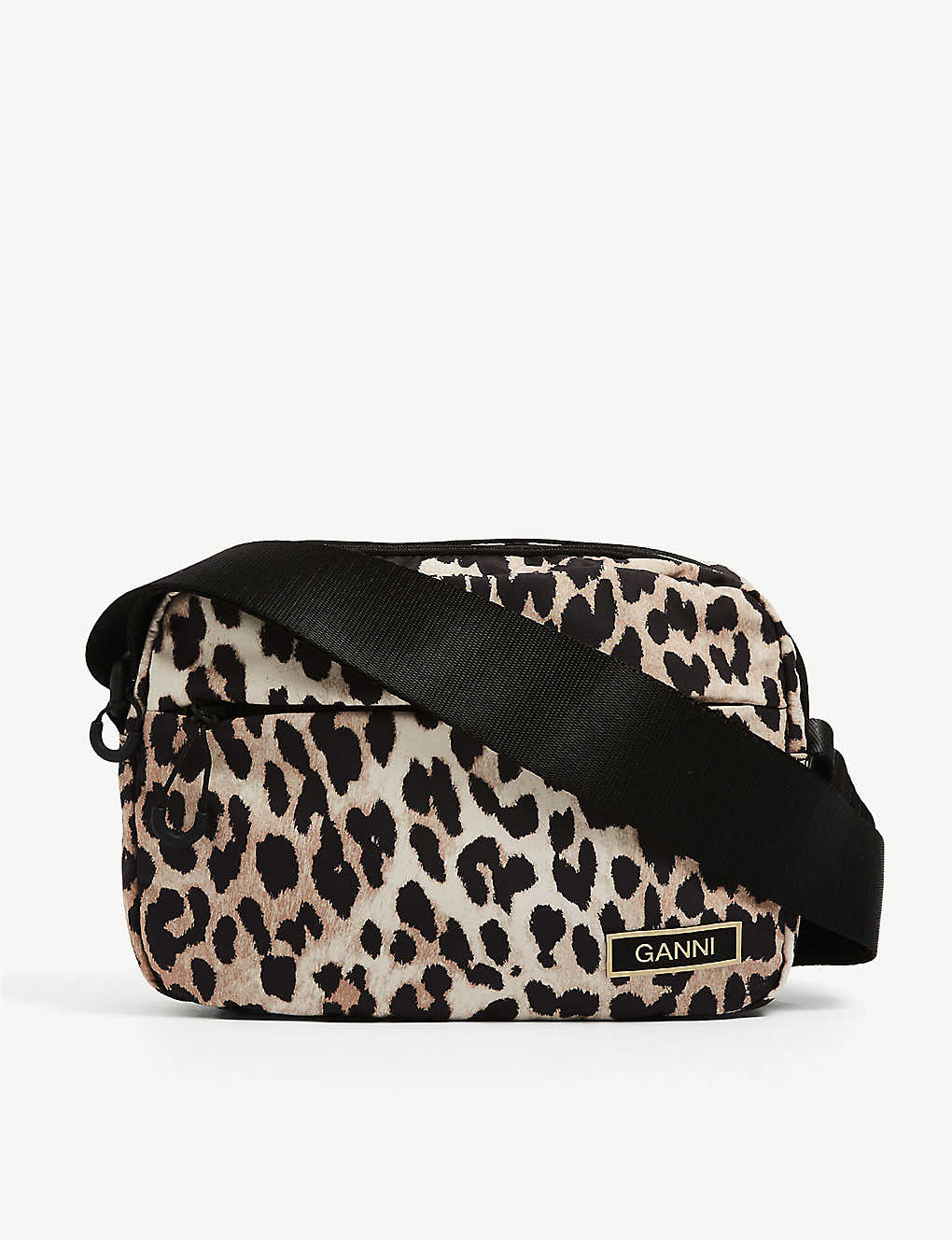 Ganni Logo-embroidered Recycled Polyester Cross-body Bag In Leopard