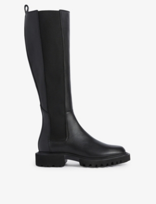 Allsaints Womens Black Maeve Knee-high Leather Chelsea Boots