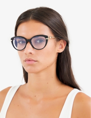 Shop Cartier Womens Black Gold Ct0283o Panthère De  Cat-eye Frame Acetate And Metal Glasses
