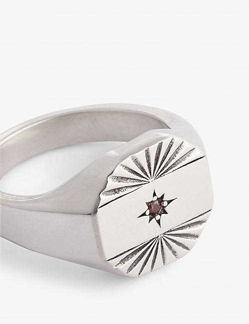 Dheygere Crystal Embellished Signet Ring in Silver Womens Mens Jewellery Mens Rings White 