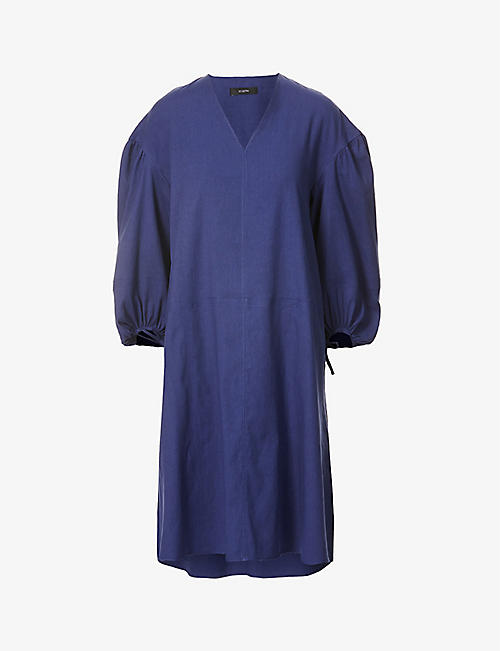 JOSEPH: Duna puff-sleeved linen-blend midi dress