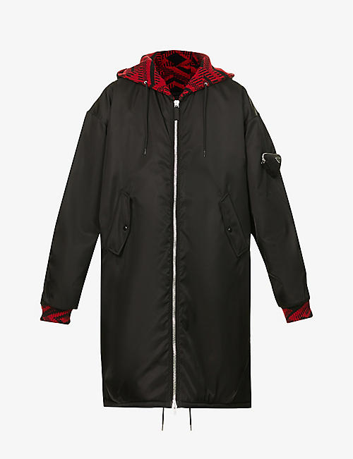PRADA: Oversized brand-patch recycled-nylon hooded jacket