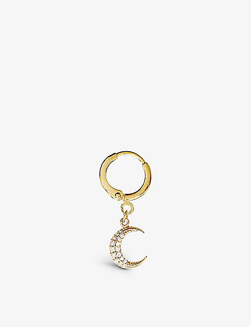 BY NOUCK: Moon 16ct gold-plated brass and crystal-embellished hoop earring