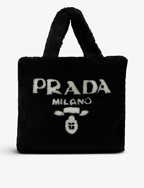 PRADA: Branded shearling tote bag
